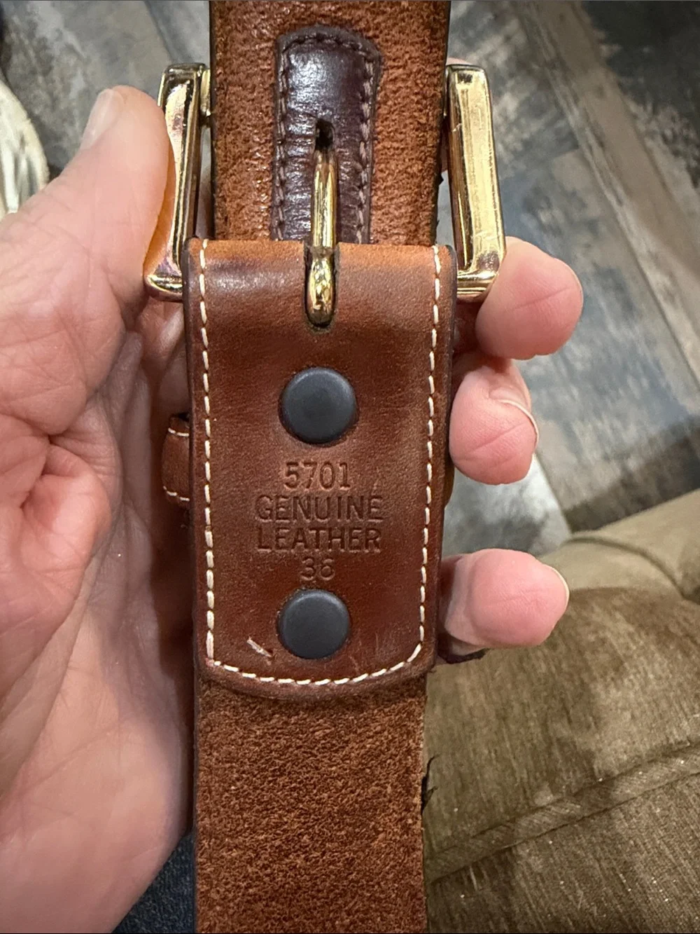 Men's Brown Leather Belt with Brass Buckle